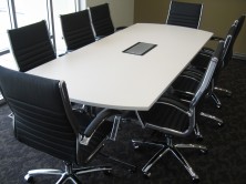 Bow End Shape Boardroom Table With Fuel 98 Power Box On Thinking Works I.AM T Leg Base
